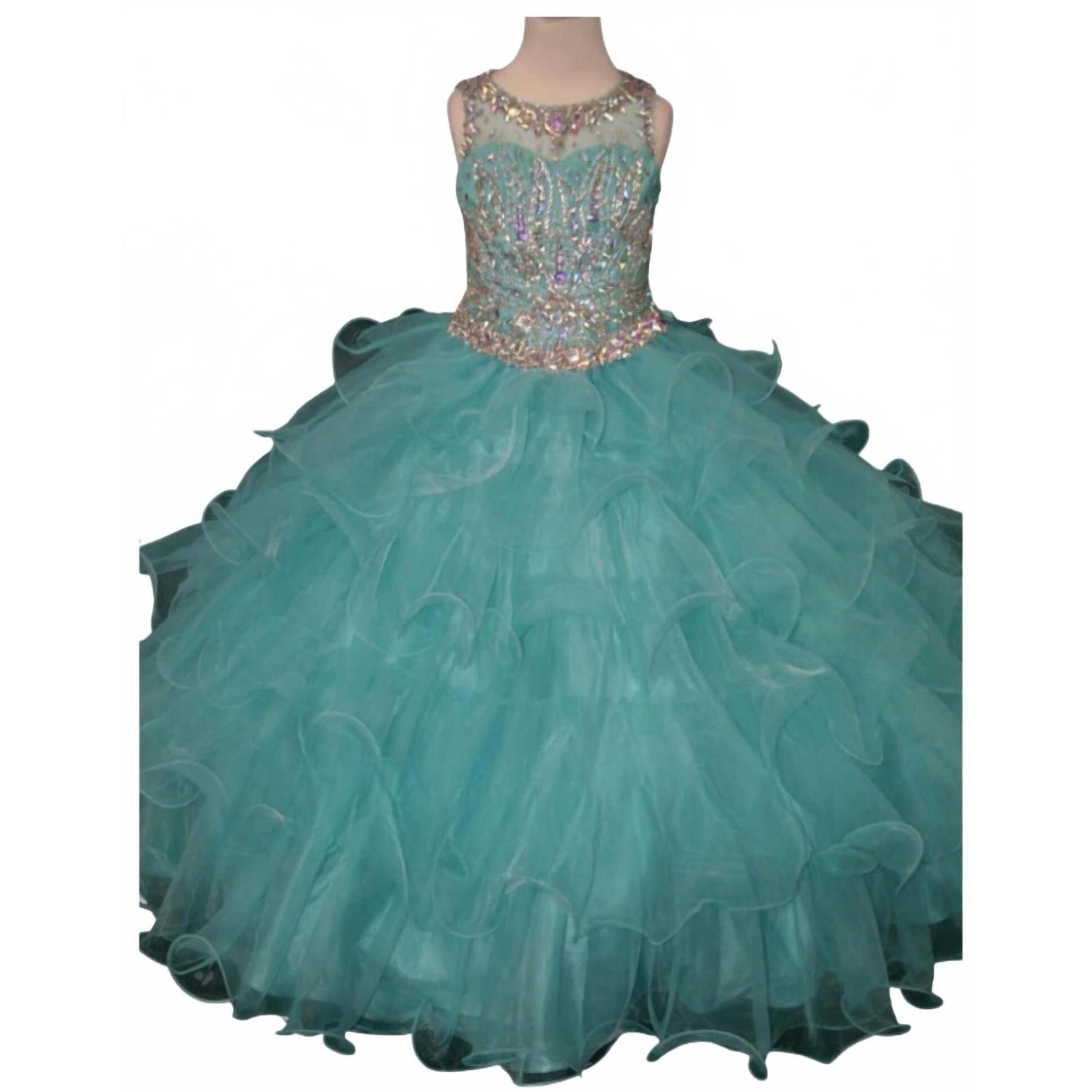 New Little Rosie Girl's Long Pageant Dress In Turquoise